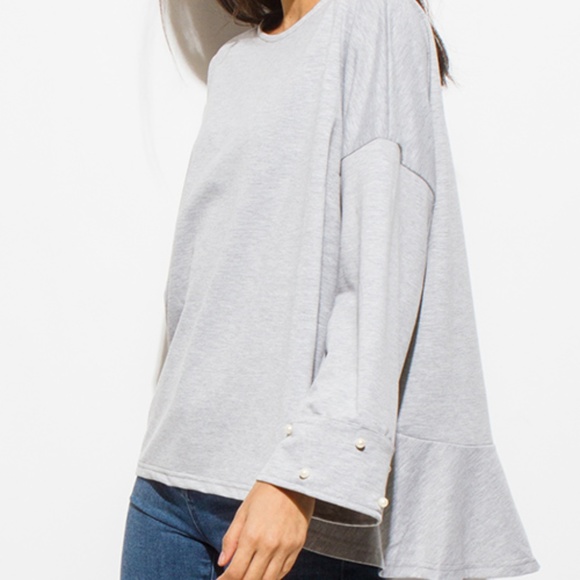 NEW light gray pearl studded oversized knit top - Picture 4 of 6